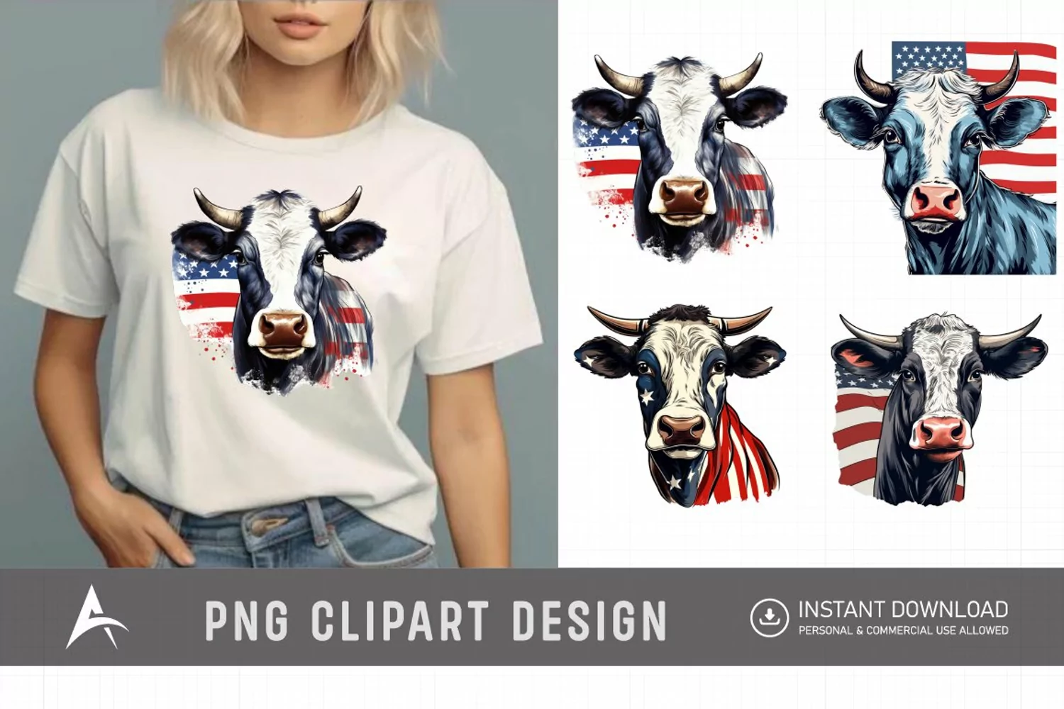 Watercolor Patriotic Cows Clipart product image 1