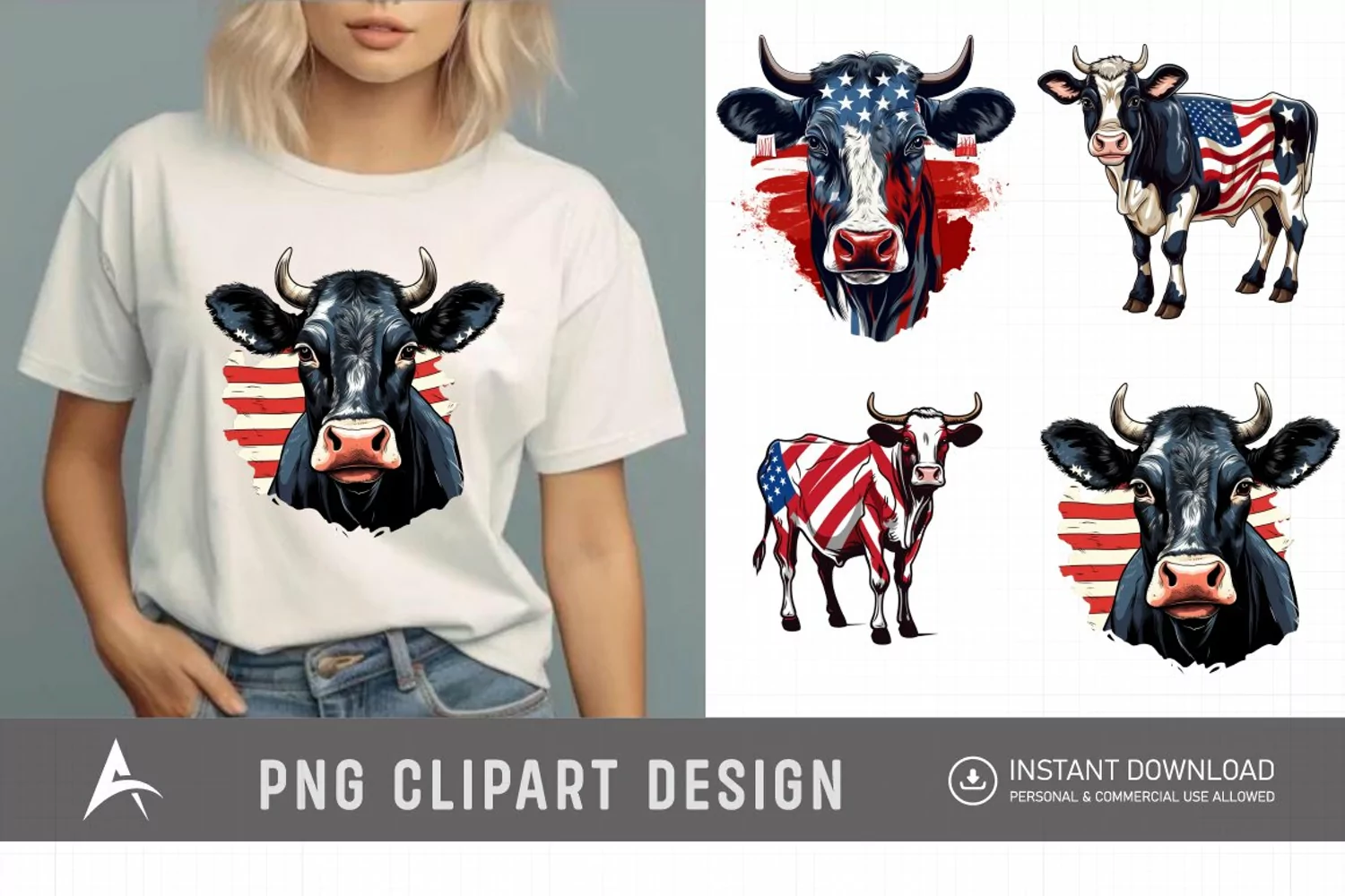 Watercolor Patriotic Cows Clipart product image 1