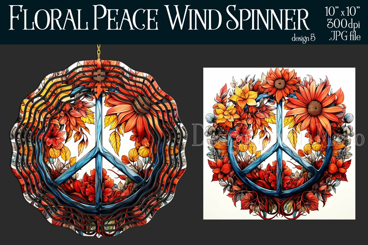 Peace Symbol Wind Spinner, Floral Wind Spinner, Hippie, 5 product image 1