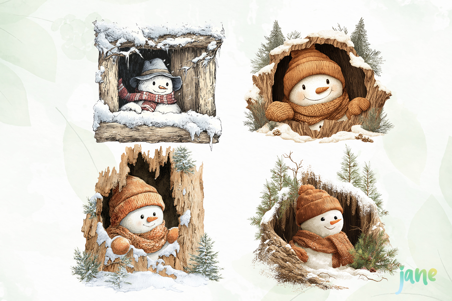 Watercolor Peeking Christmas Snowman product image 1
