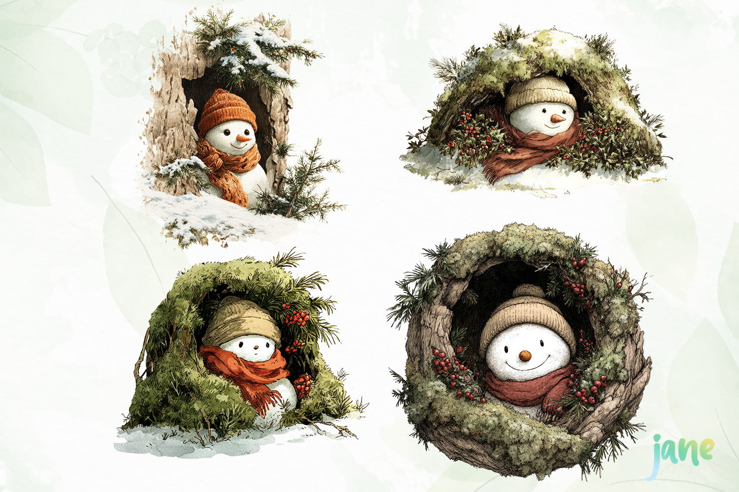Watercolor Peeking Christmas Snowman product image 1