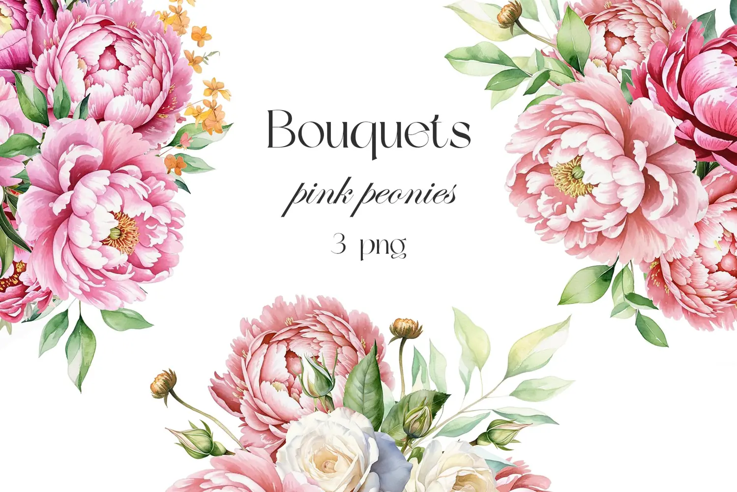 Watercolor peonies bouquets