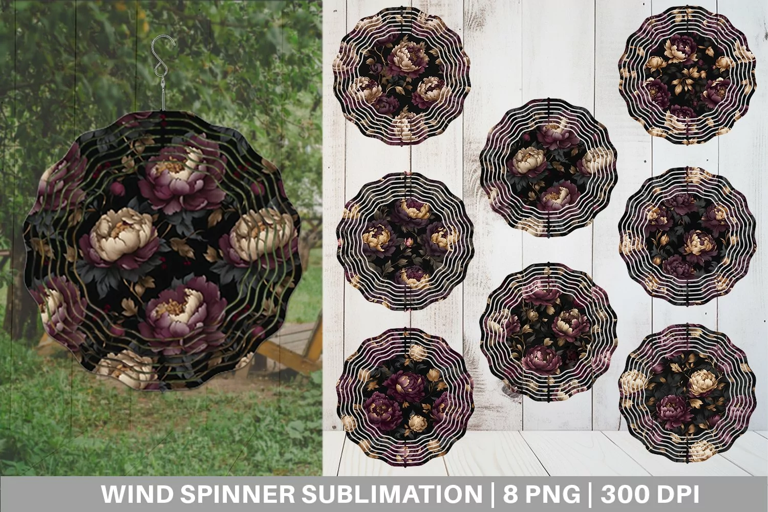 Peonies Flower Wind Spinner | Sublimation Spinner Design product image 1