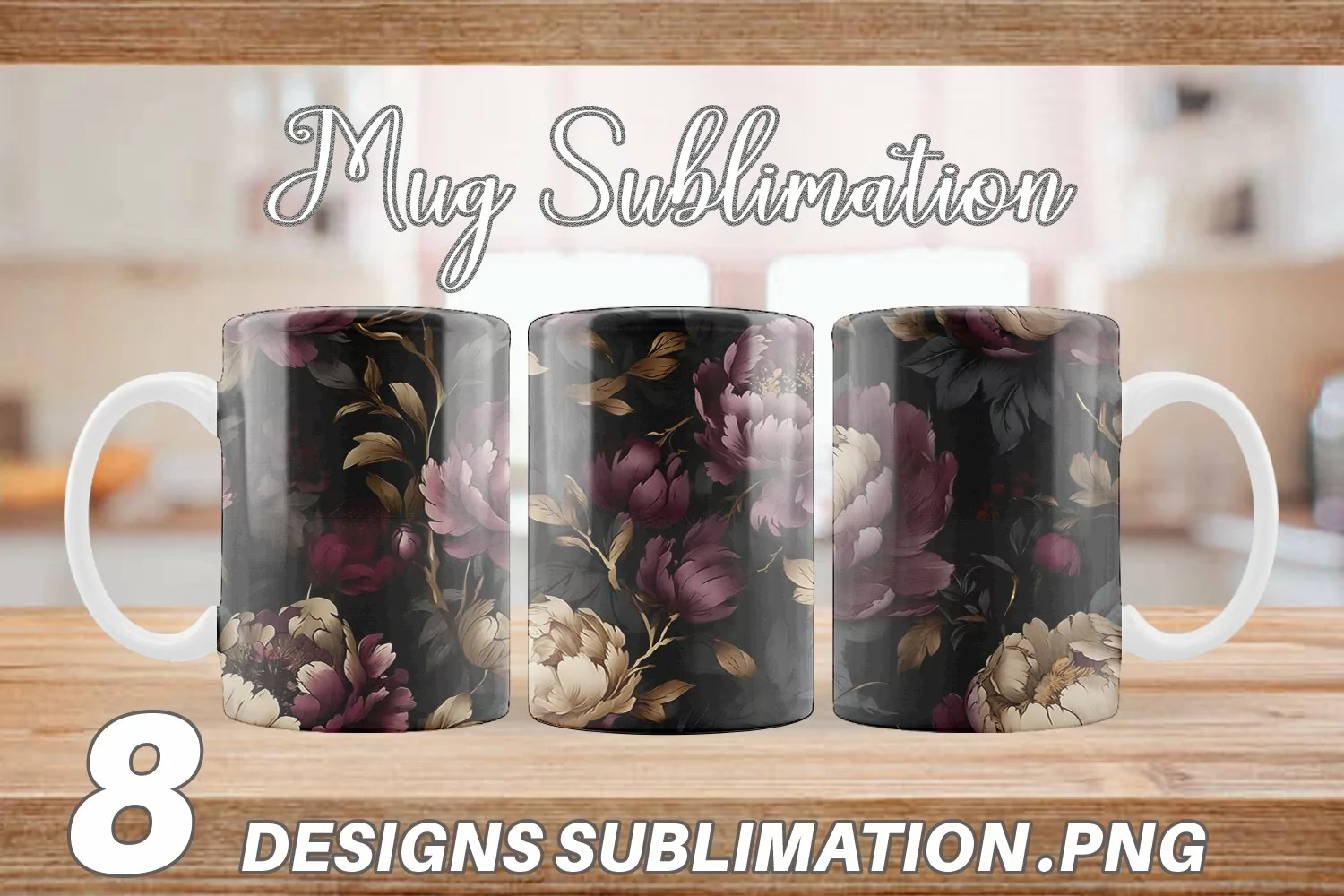 Peonies Flower Mug sublimation design product image 1