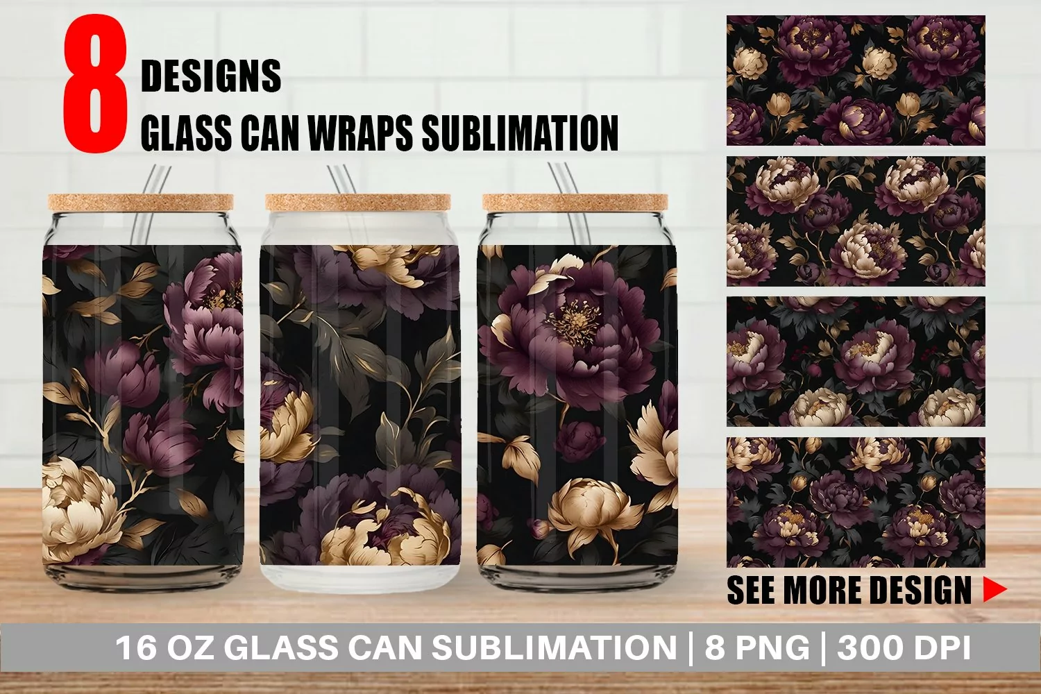 Glass Can Wraps Peonies Flower product image 1