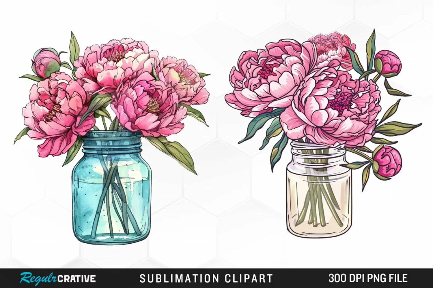 Watercolor Peony Bouquet Clipart product image 1