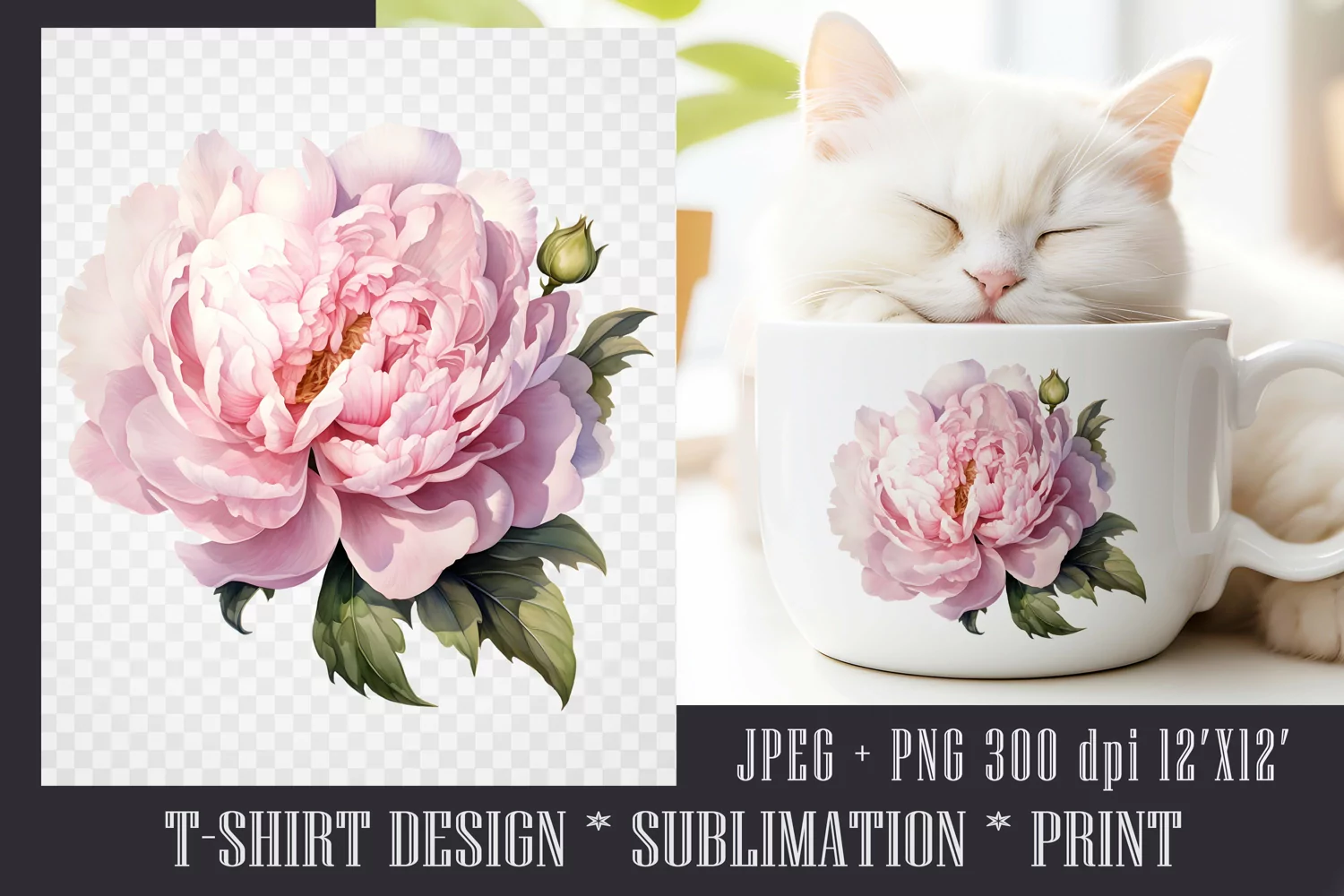 Watercolor Peony Sublimation PNG|JPEG product image 1