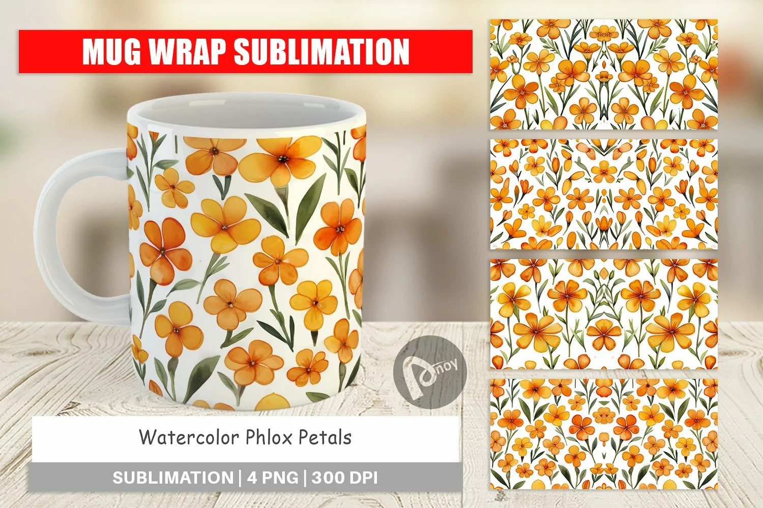 Mug Wrap Design Watercolor Phlox Petals product image 1