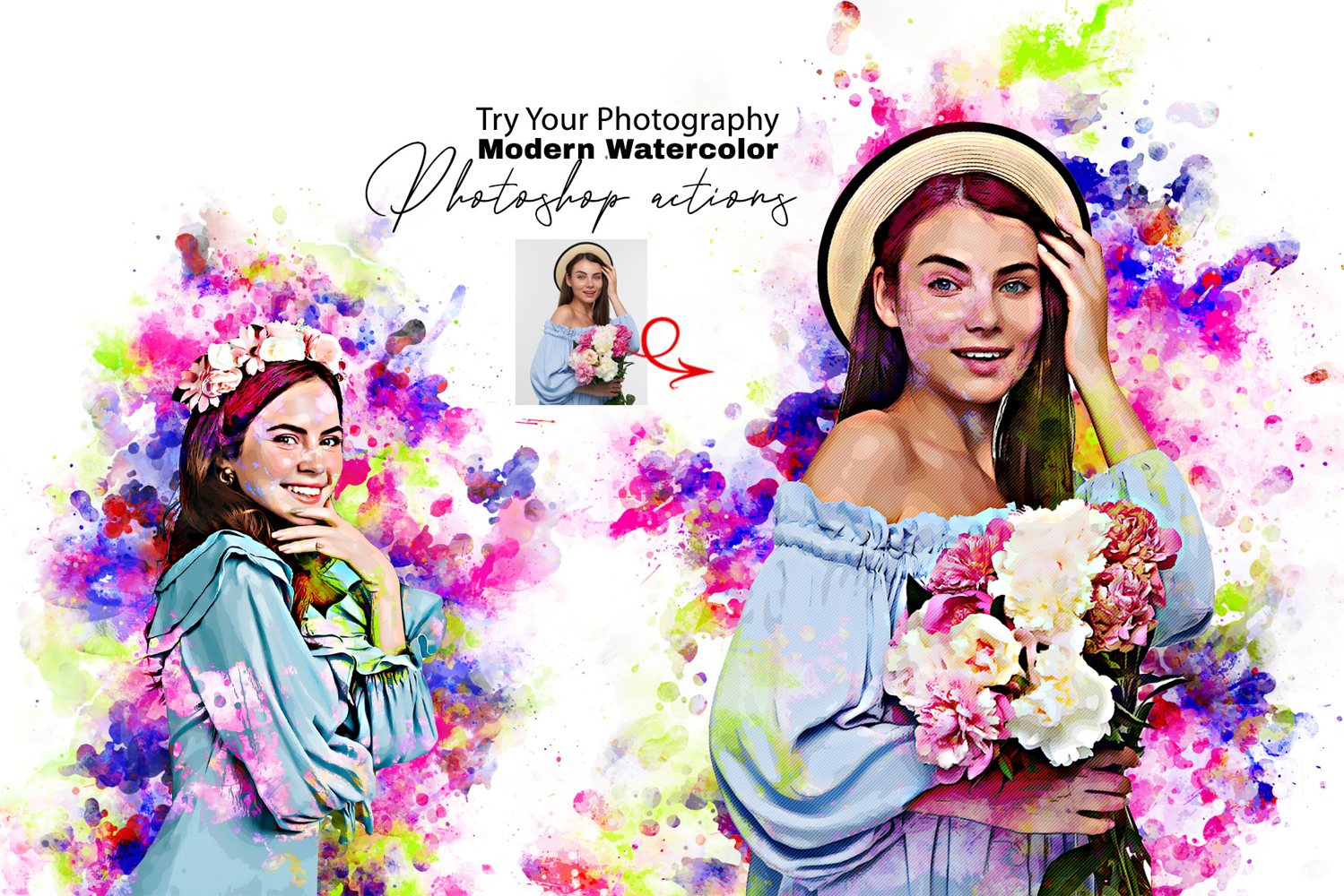Modern Watercolor Photoshop Actions product image 1