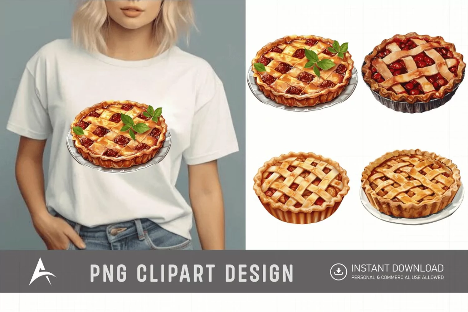 Watercolor Pie Sublimation Clipart product image 1