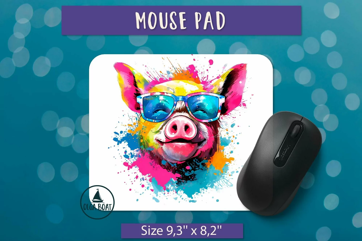 Watercolor pig  Mouse pad