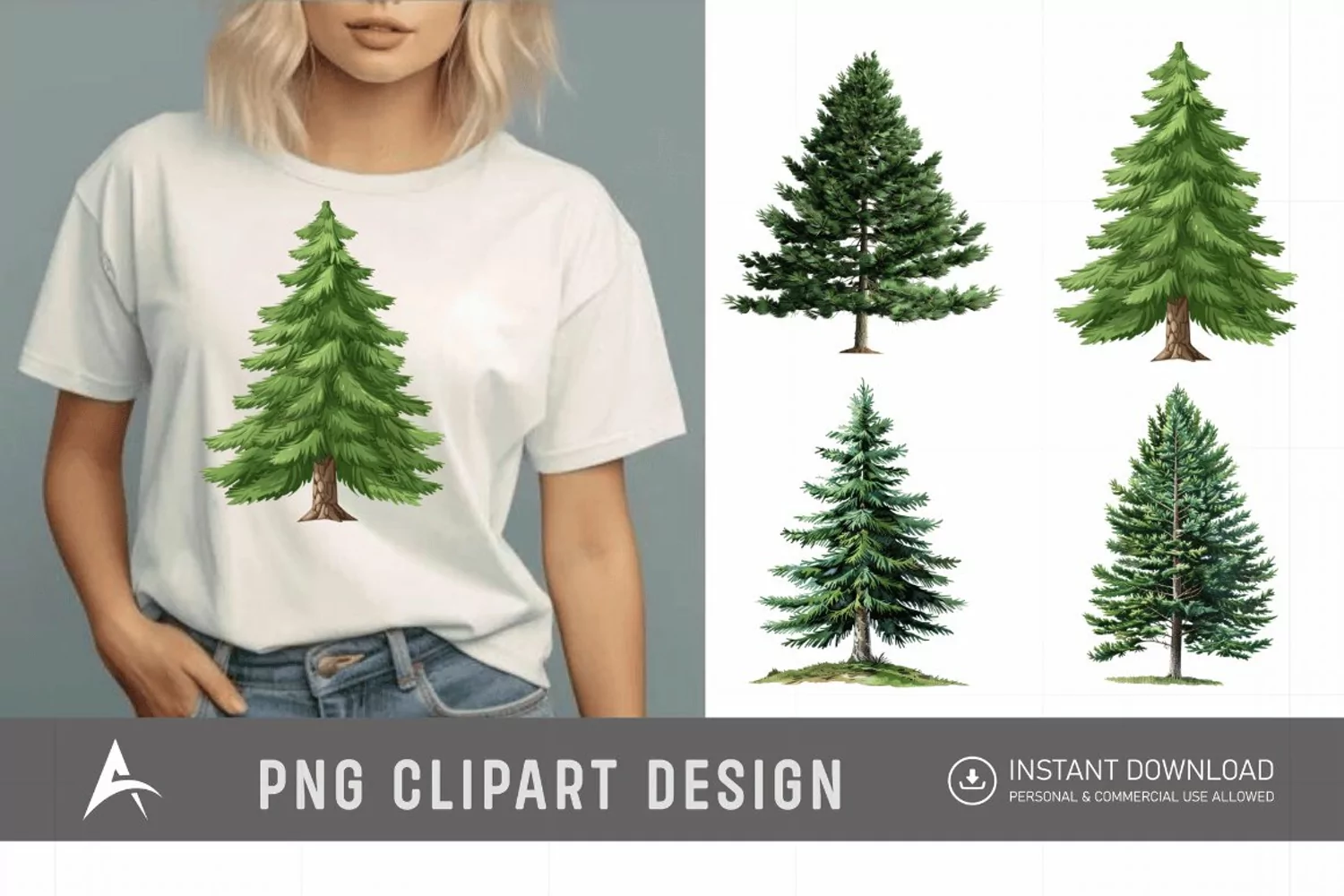 Watercolor Pine Tree Clipart product image 1
