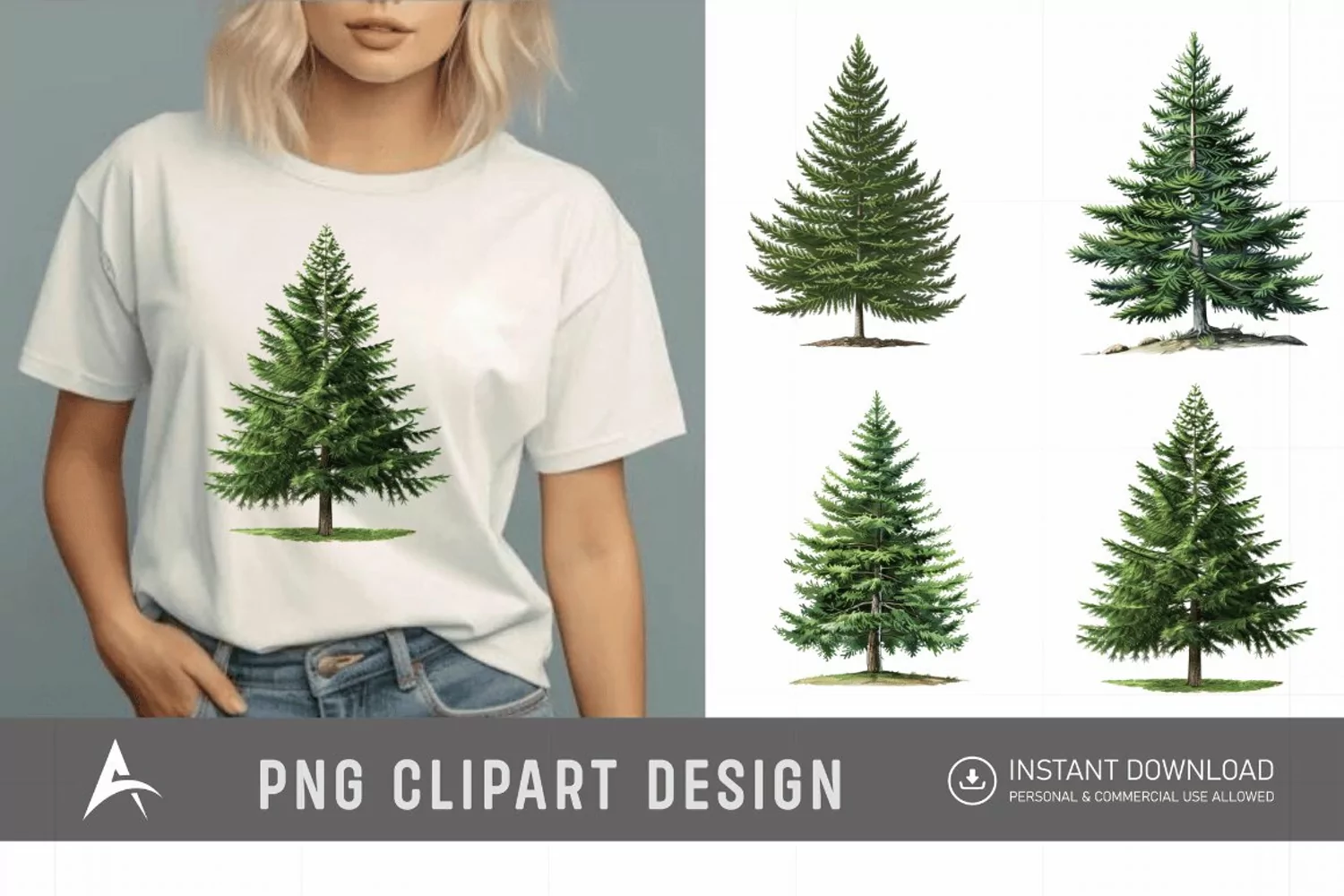 Watercolor Pine Tree Clipart product image 1