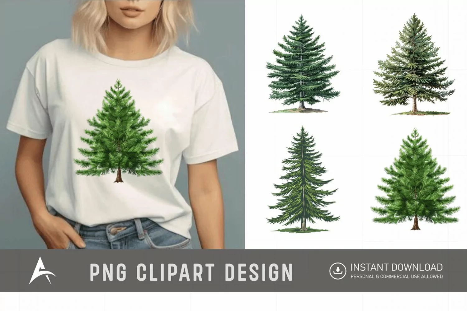 Watercolor Pine Tree Clipart product image 1