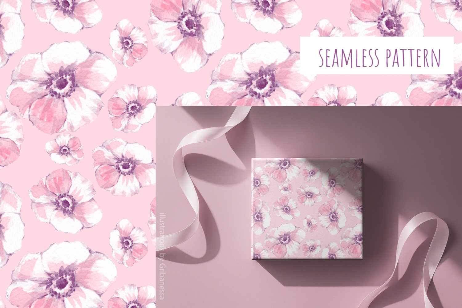 Watercolor Pink Floral Seamless Pattern product image 1