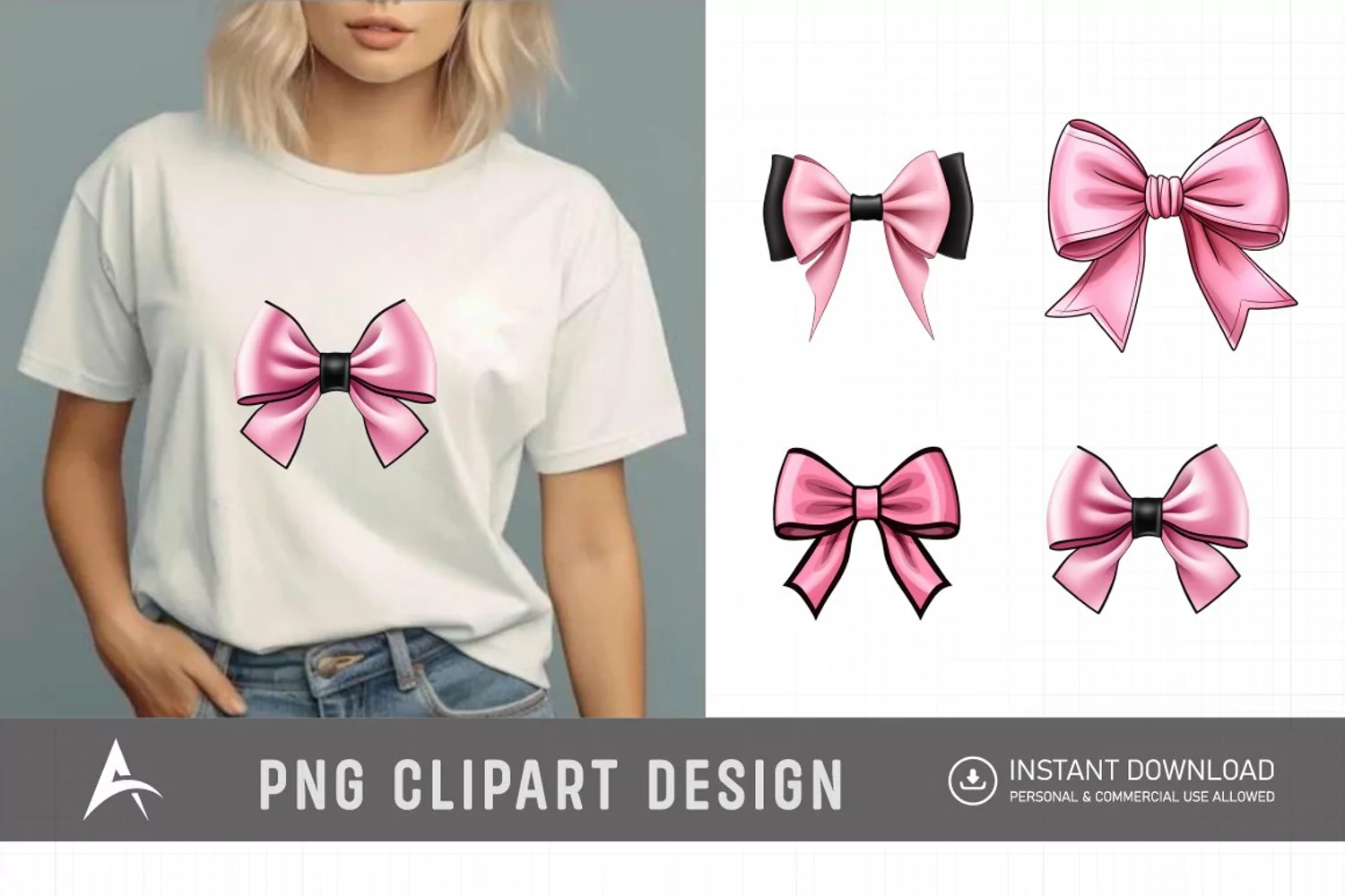 Watercolor Pink Bow Clipart product image 1