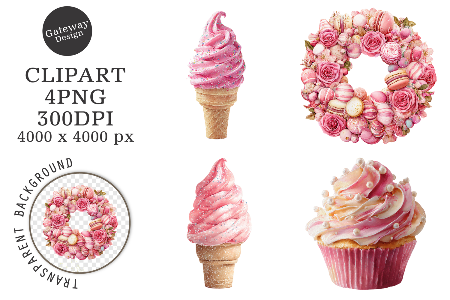 Watercolor Pink Candy Clipart product image 1