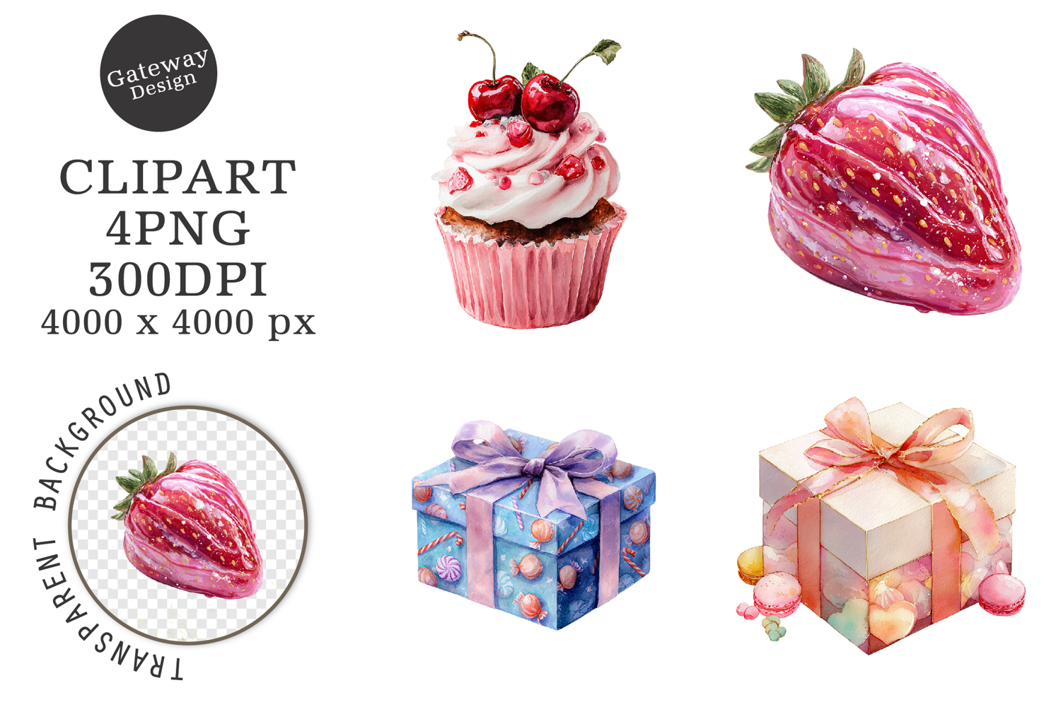 Watercolor Pink Candy Clipart product image 1
