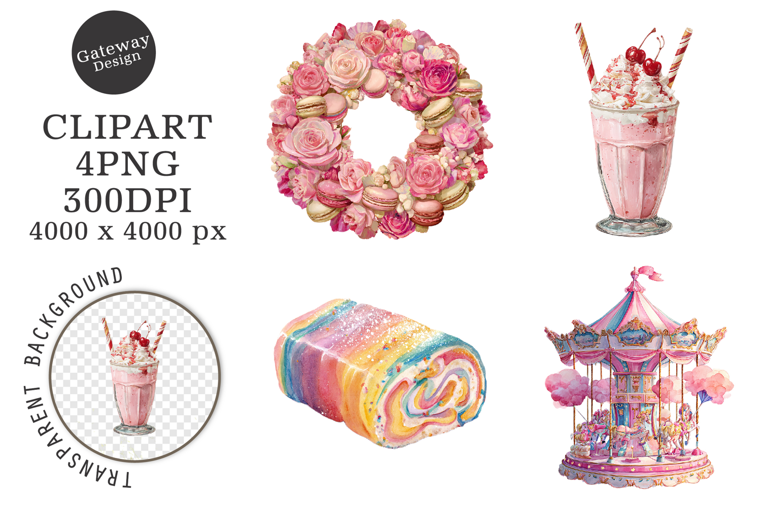 Watercolor Pink Candy Clipart product image 1
