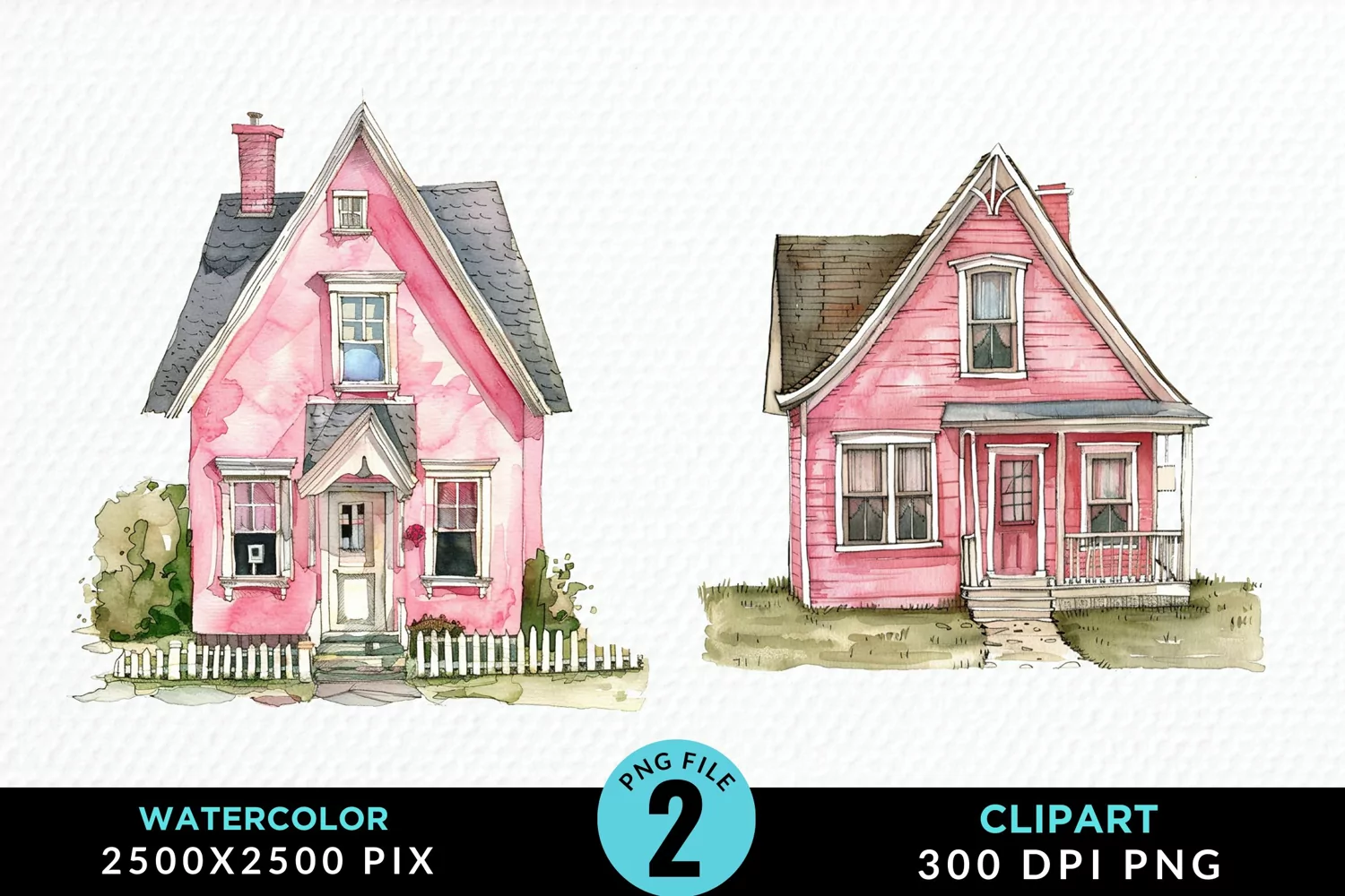 Watercolor Pink House Artwork Clipart product image 1
