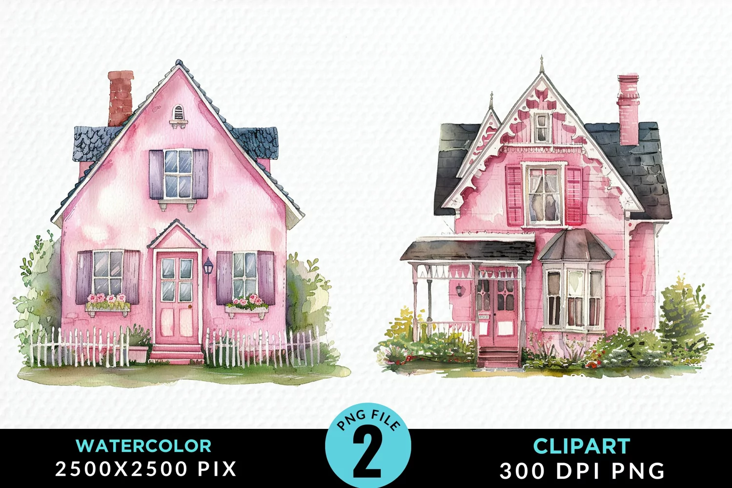 Watercolor Pink House Artwork Clipart product image 1