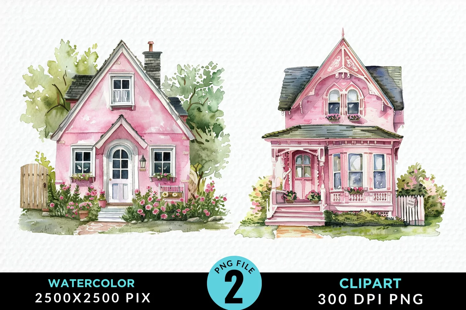 Watercolor Pink House Artwork Clipart product image 1