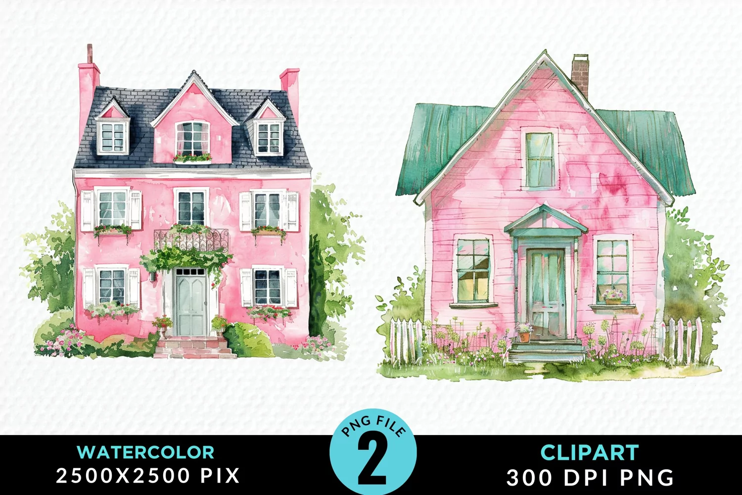 Watercolor Pink House Artwork Clipart product image 1