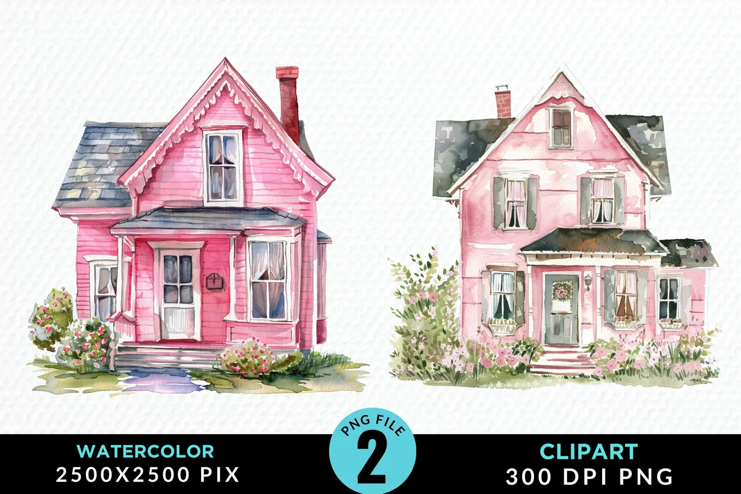 Watercolor Pink House Artwork Clipart product image 1