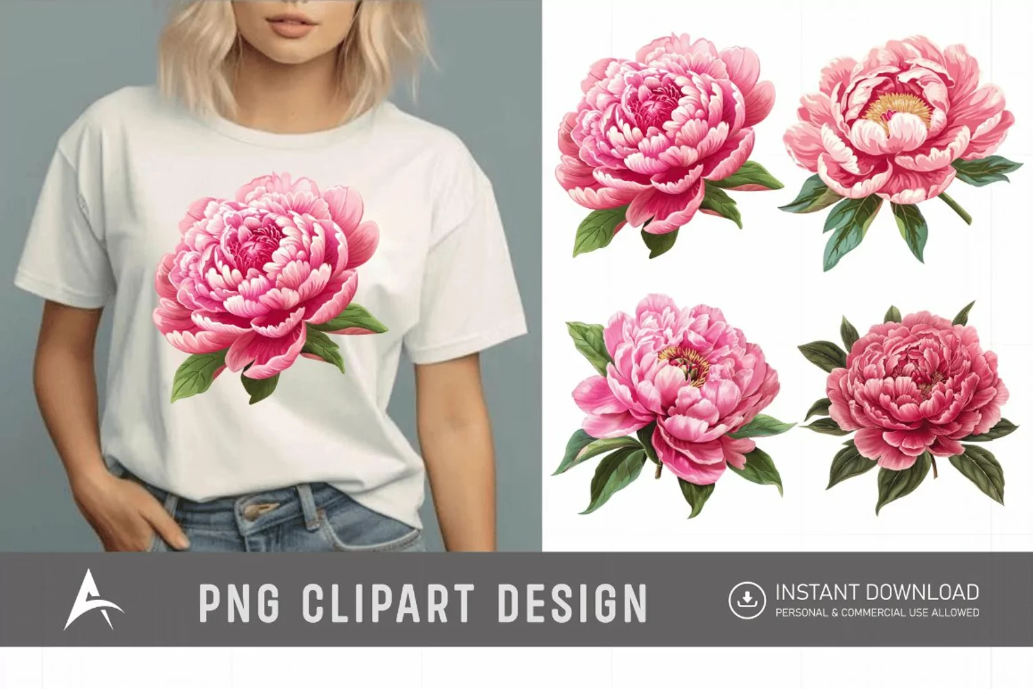 Watercolor Pink Peony Clipart product image 1