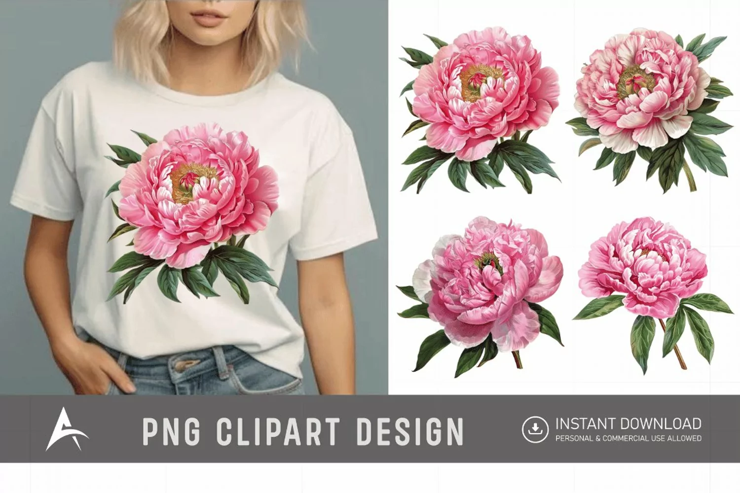 Watercolor Pink Peony Clipart product image 1