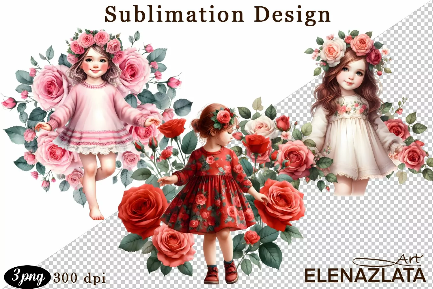 Watercolor pink roses flower Clipart. sublimation product image 1