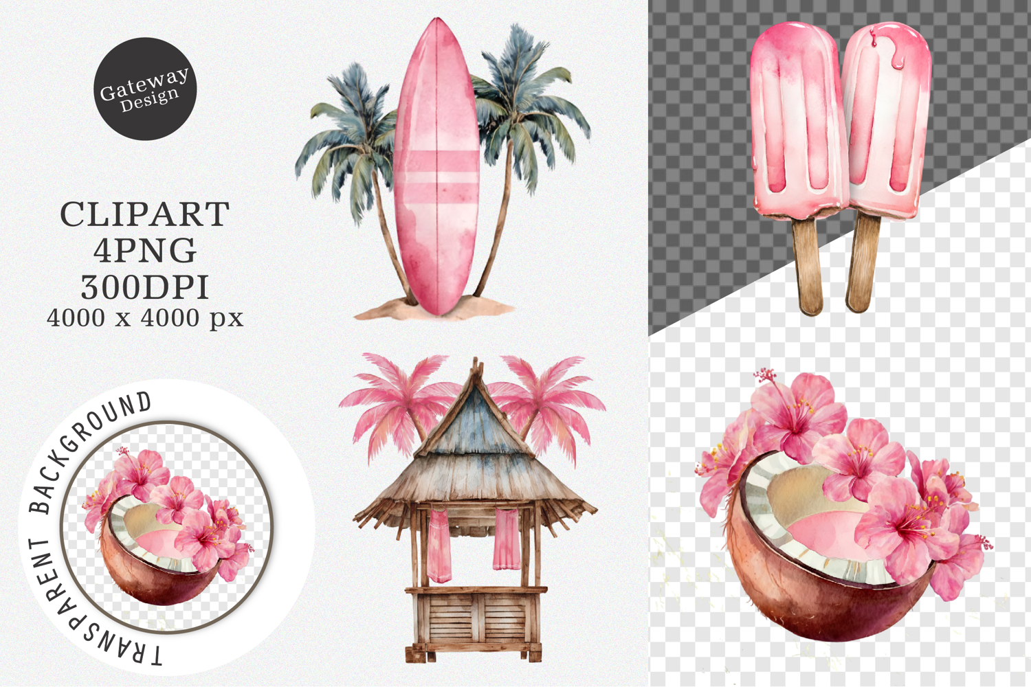 Watercolor Pink Summer Clipart product image 1