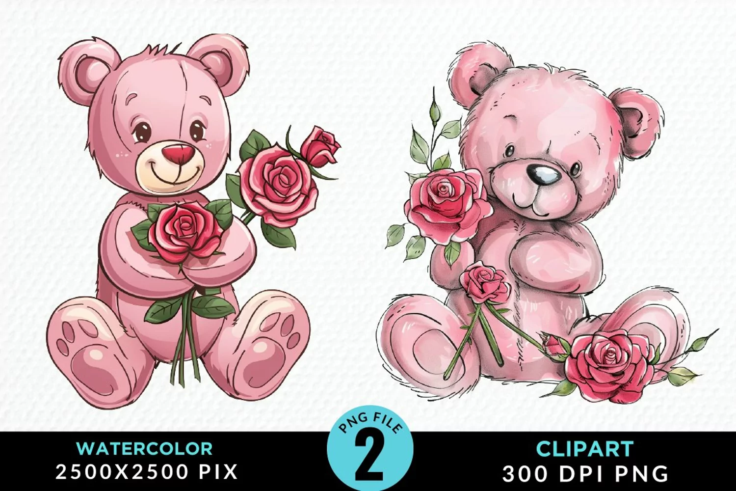 Watercolor Pink Teddy Bear Art Clipart product image 1
