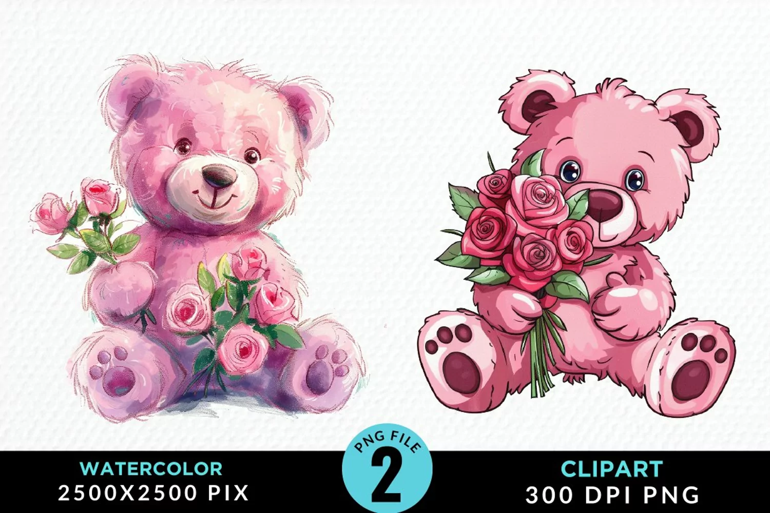 Watercolor Pink Teddy Bear PNG Clipart product image 1