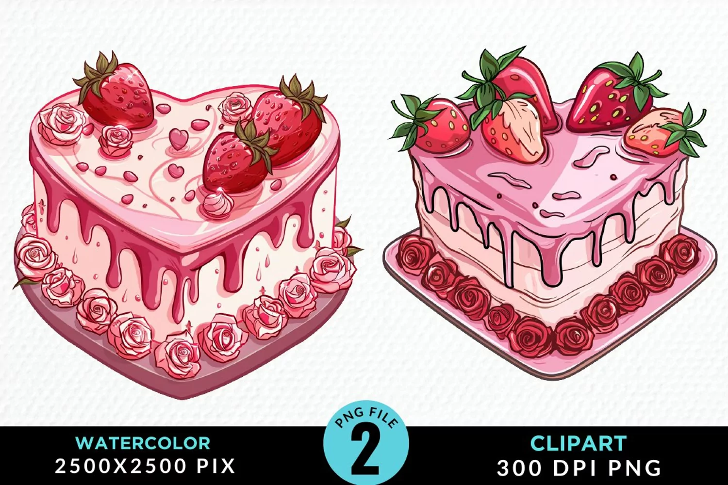 Watercolor Pink Valentines Design Clipart product image 1
