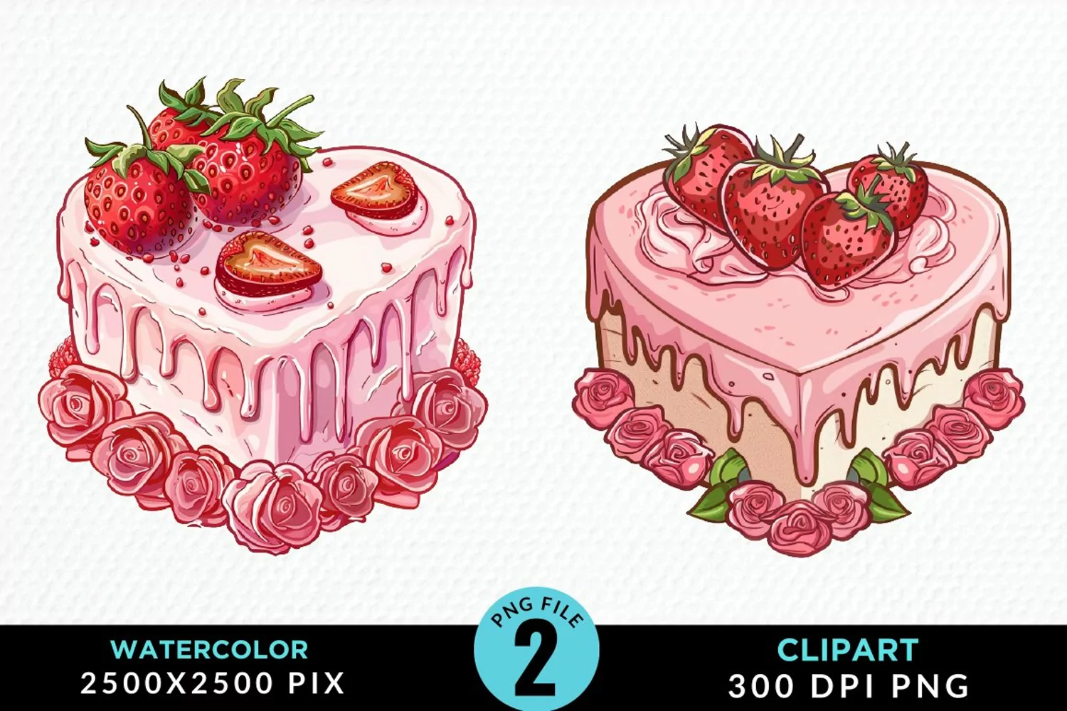 Watercolor Pink Valentines Design Clipart product image 1