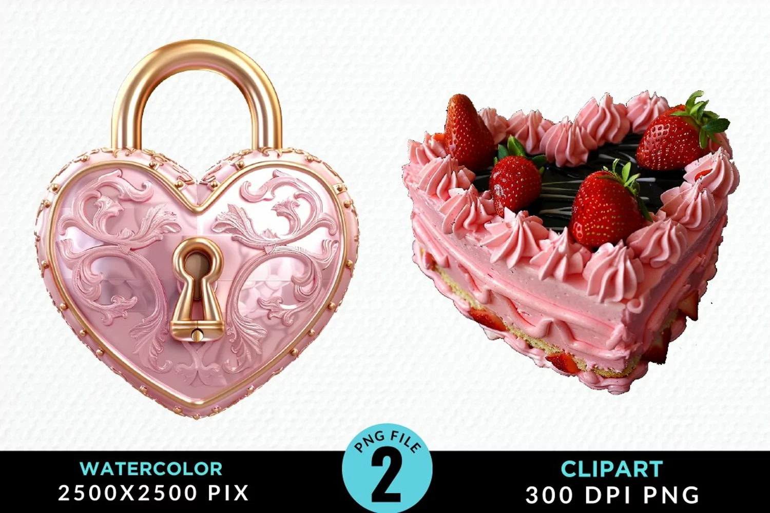 Watercolor Pink Valentines Design Clipart product image 1