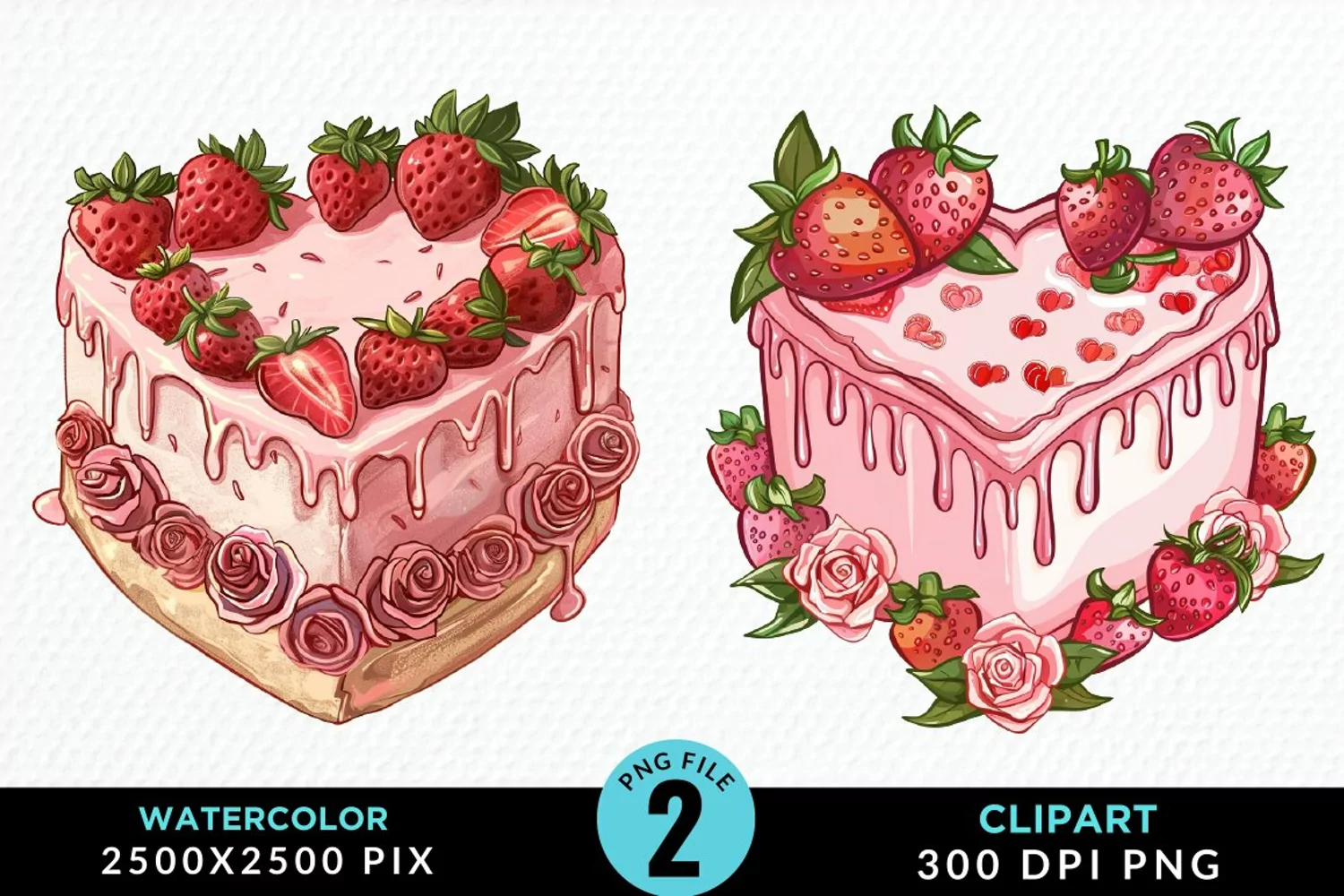 Watercolor Pink Valentines Design Clipart product image 1