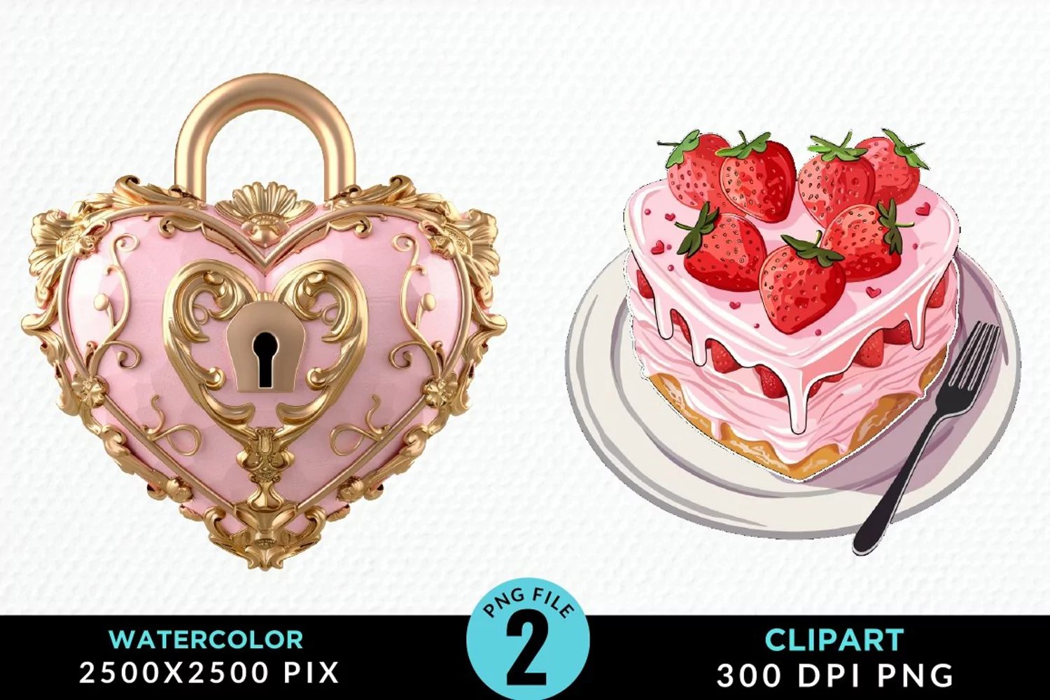 Watercolor Pink Valentines Design Clipart product image 1