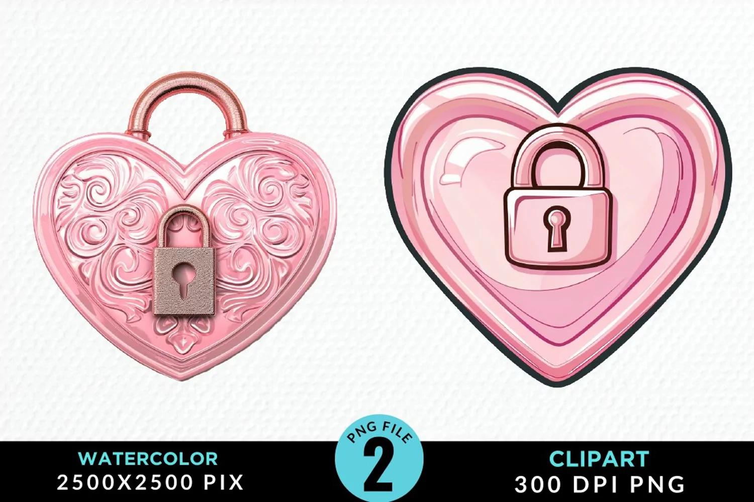 Watercolor Pink Valentines Design Clipart product image 1
