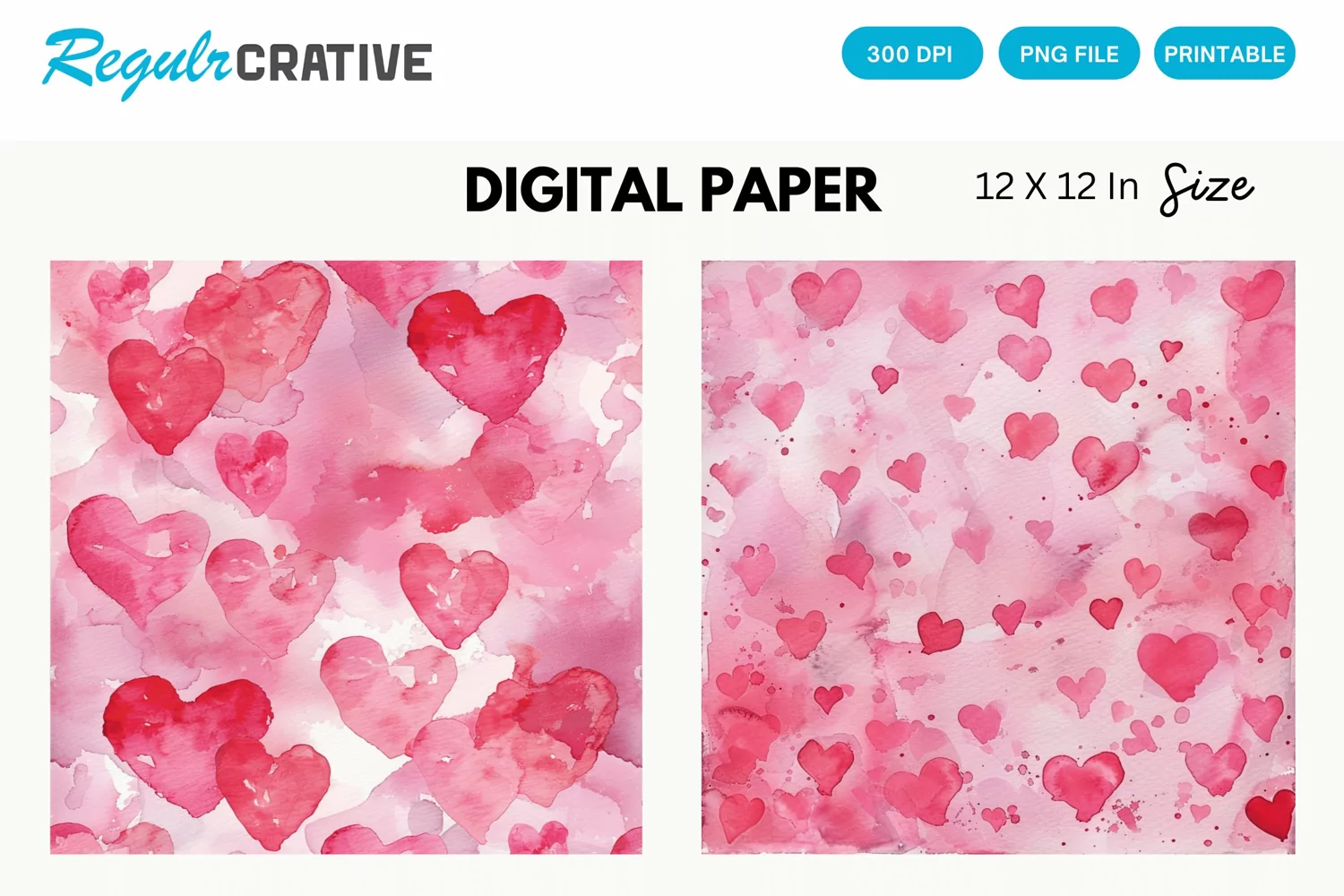 Watercolor Pink Valentine's Day Digital Paper product image 1
