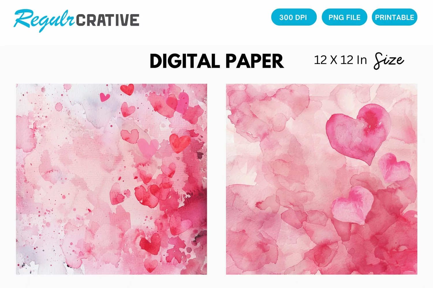 Watercolor Pink Valentine's Day Digital Paper product image 1
