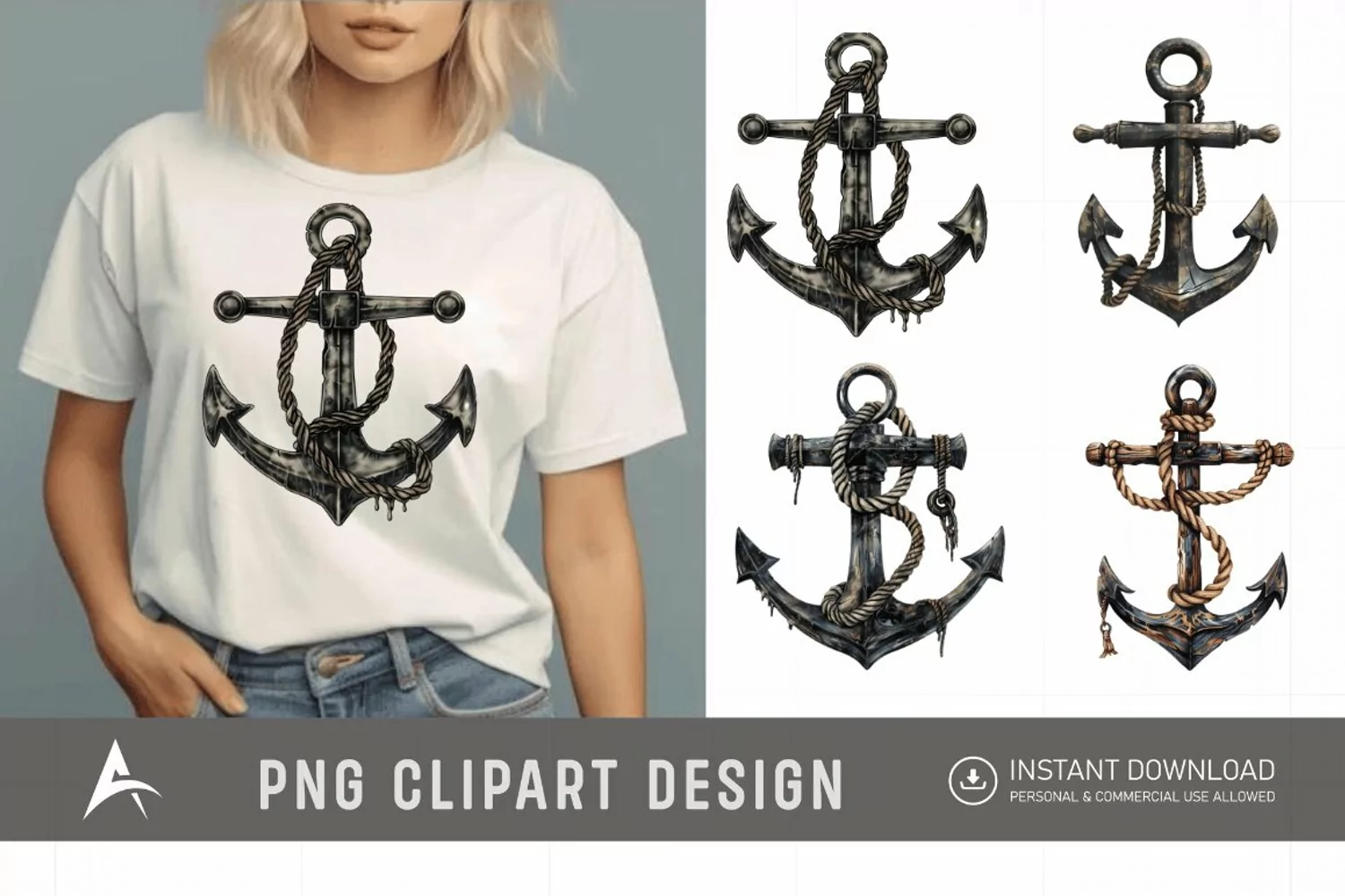 Watercolor Pirate Anchor Clipart product image 1
