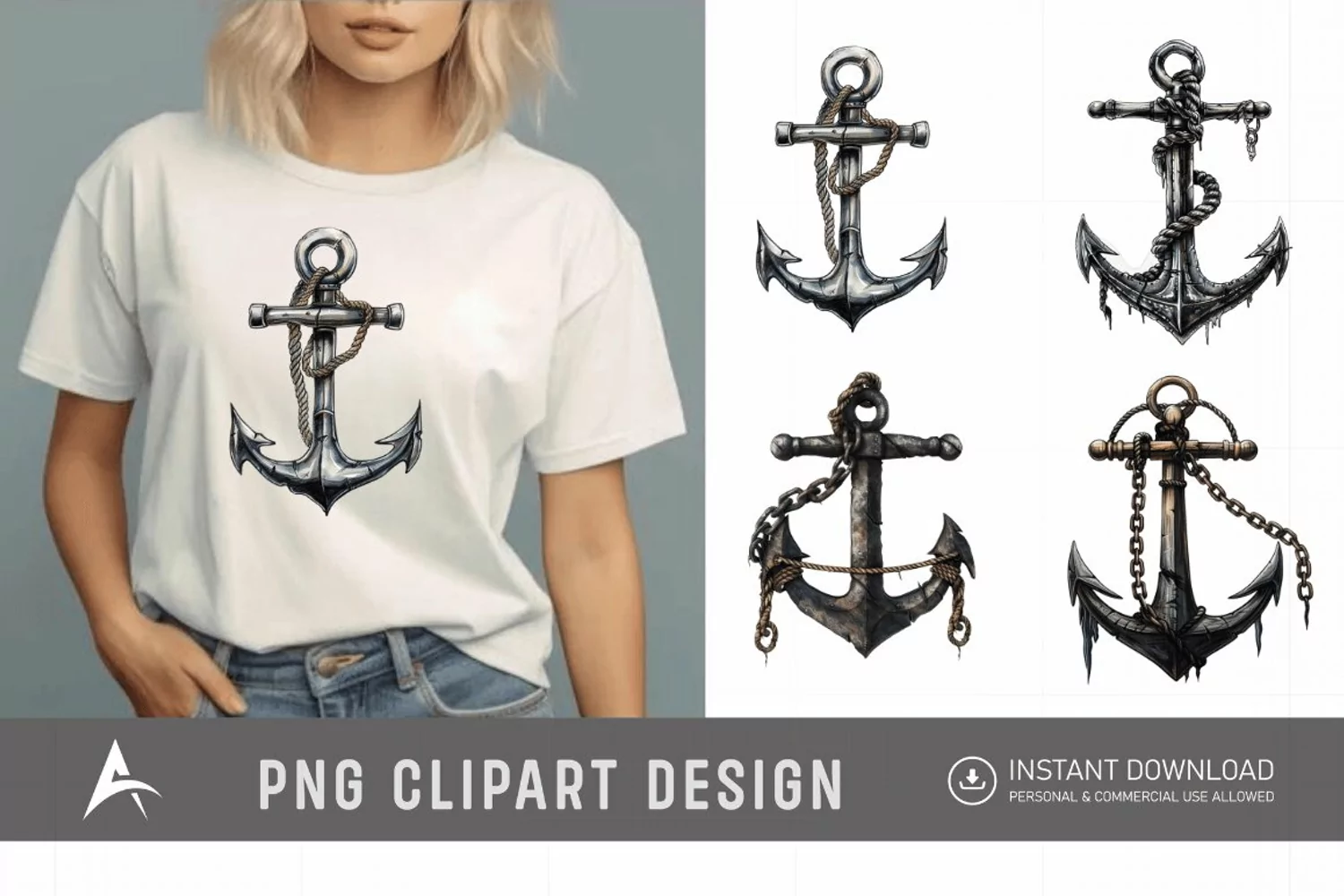 Watercolor Pirate Anchor Clipart product image 1