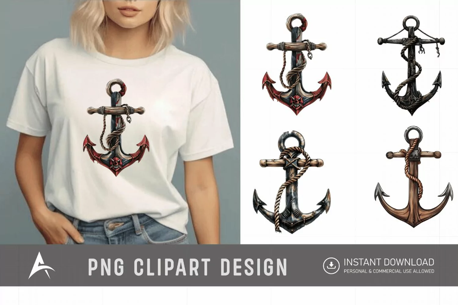Watercolor Pirate Anchor Clipart product image 1