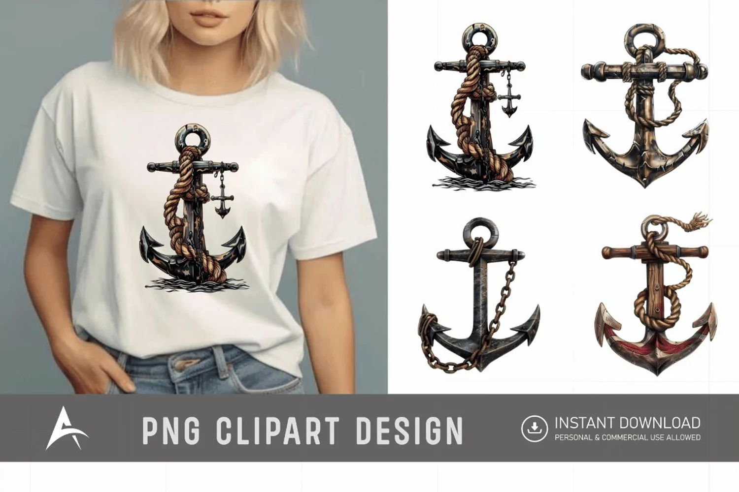 Watercolor Pirate Anchor Clipart product image 1