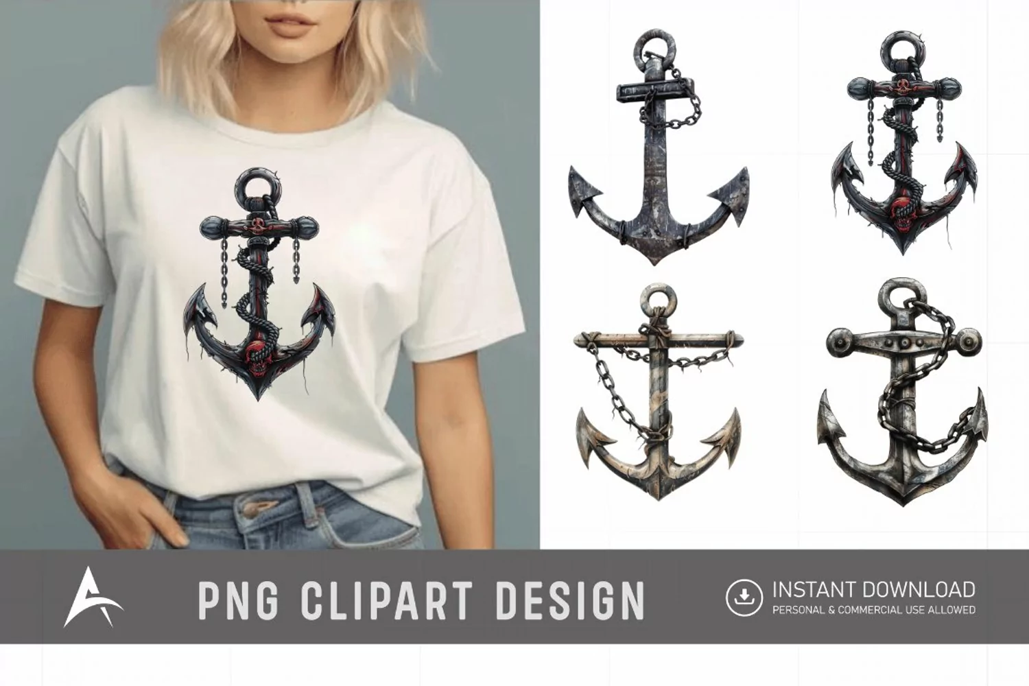 Watercolor Pirate Anchor Clipart product image 1