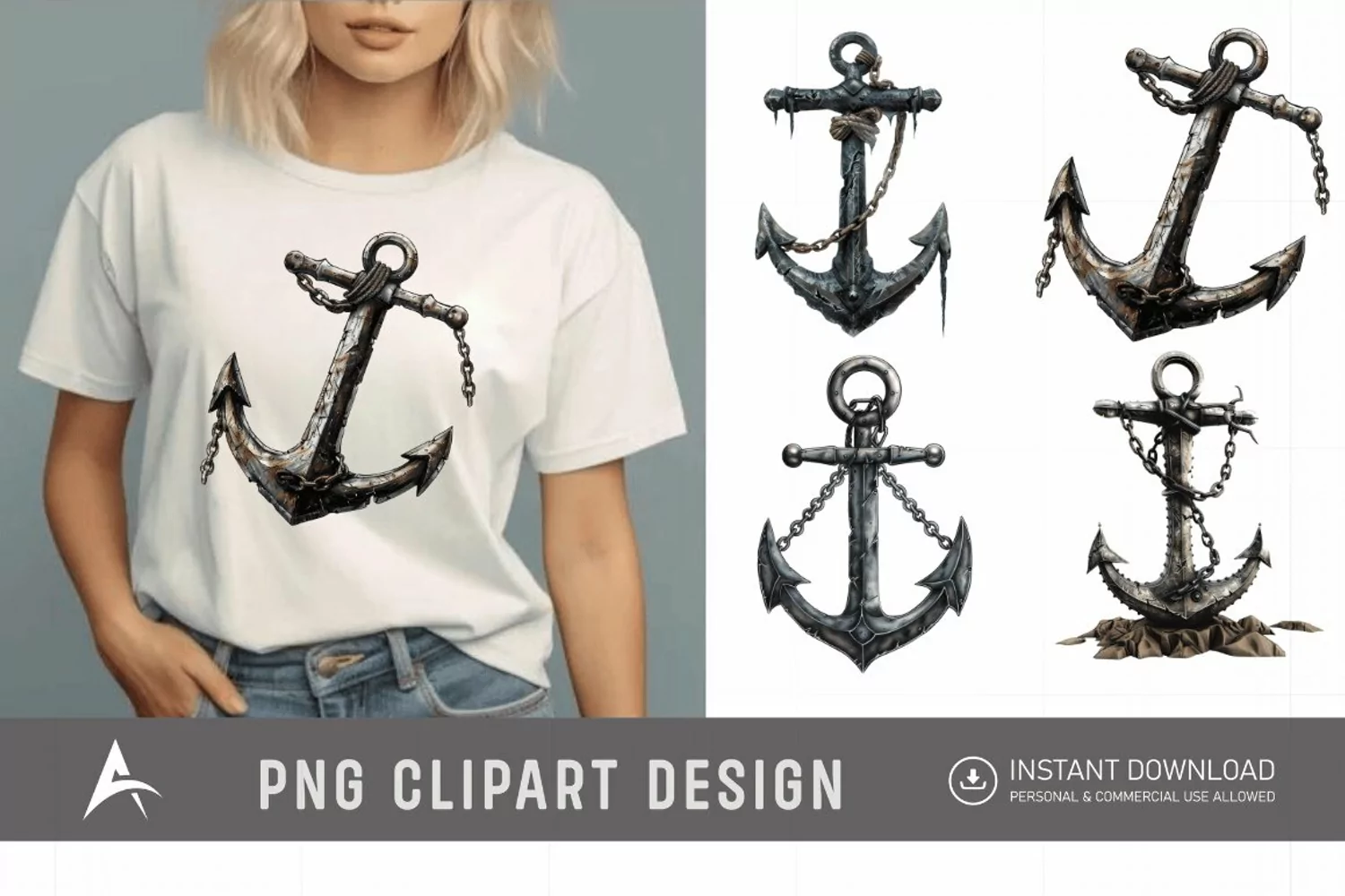 Watercolor Pirate Anchor Clipart product image 1