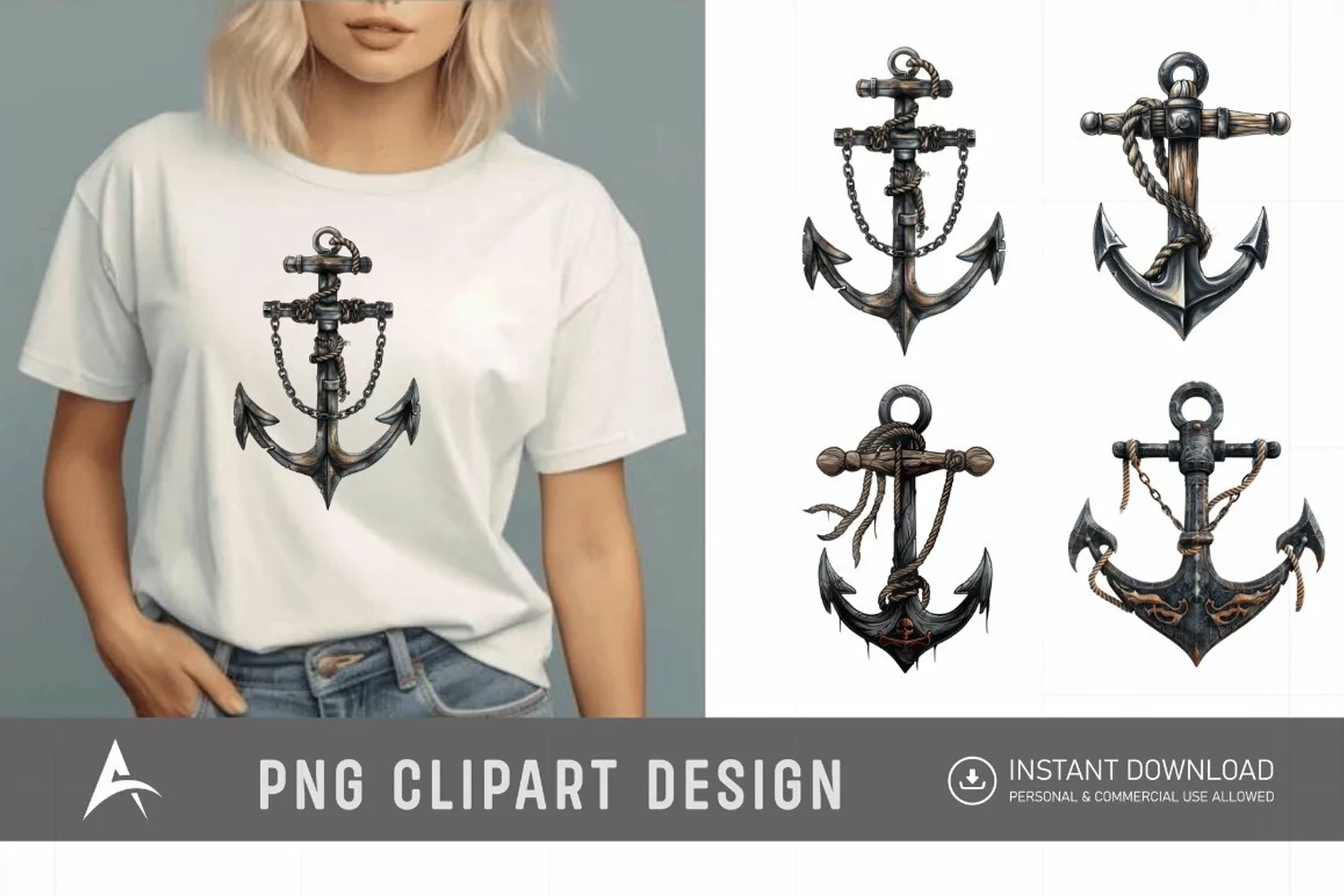 Watercolor Pirate Anchor Clipart product image 1