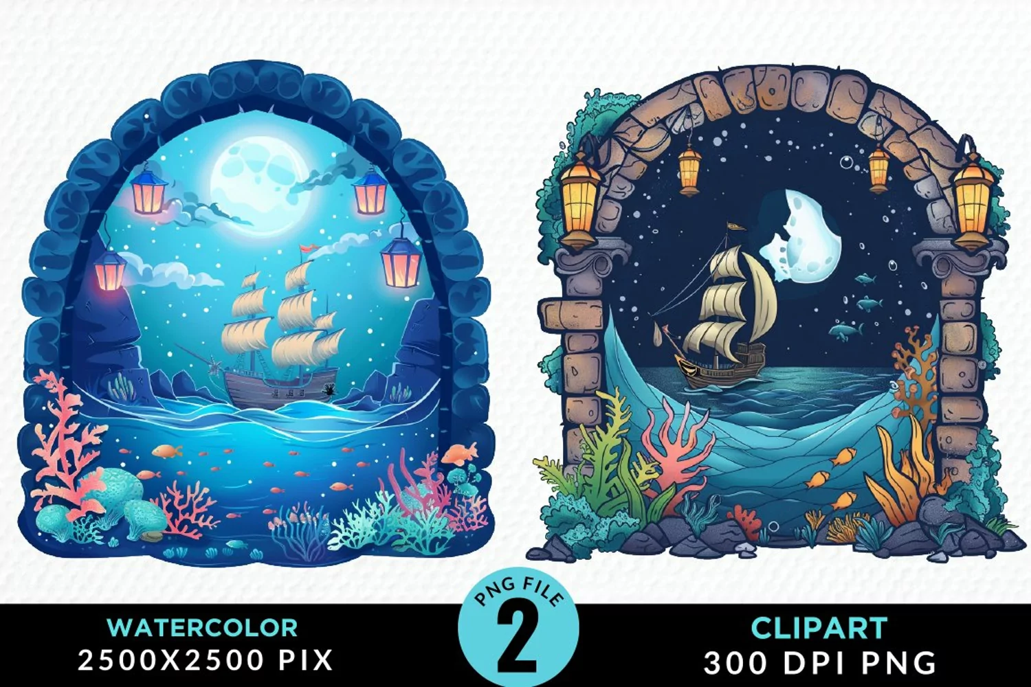 Watercolor Pirates Cove Exquisite Clipart product image 1